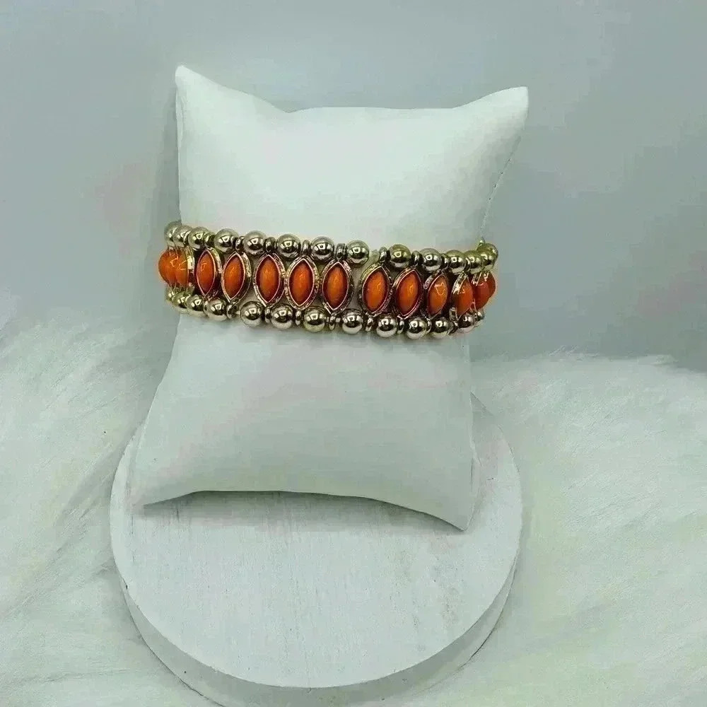Orange Beaded Statement Bracelet